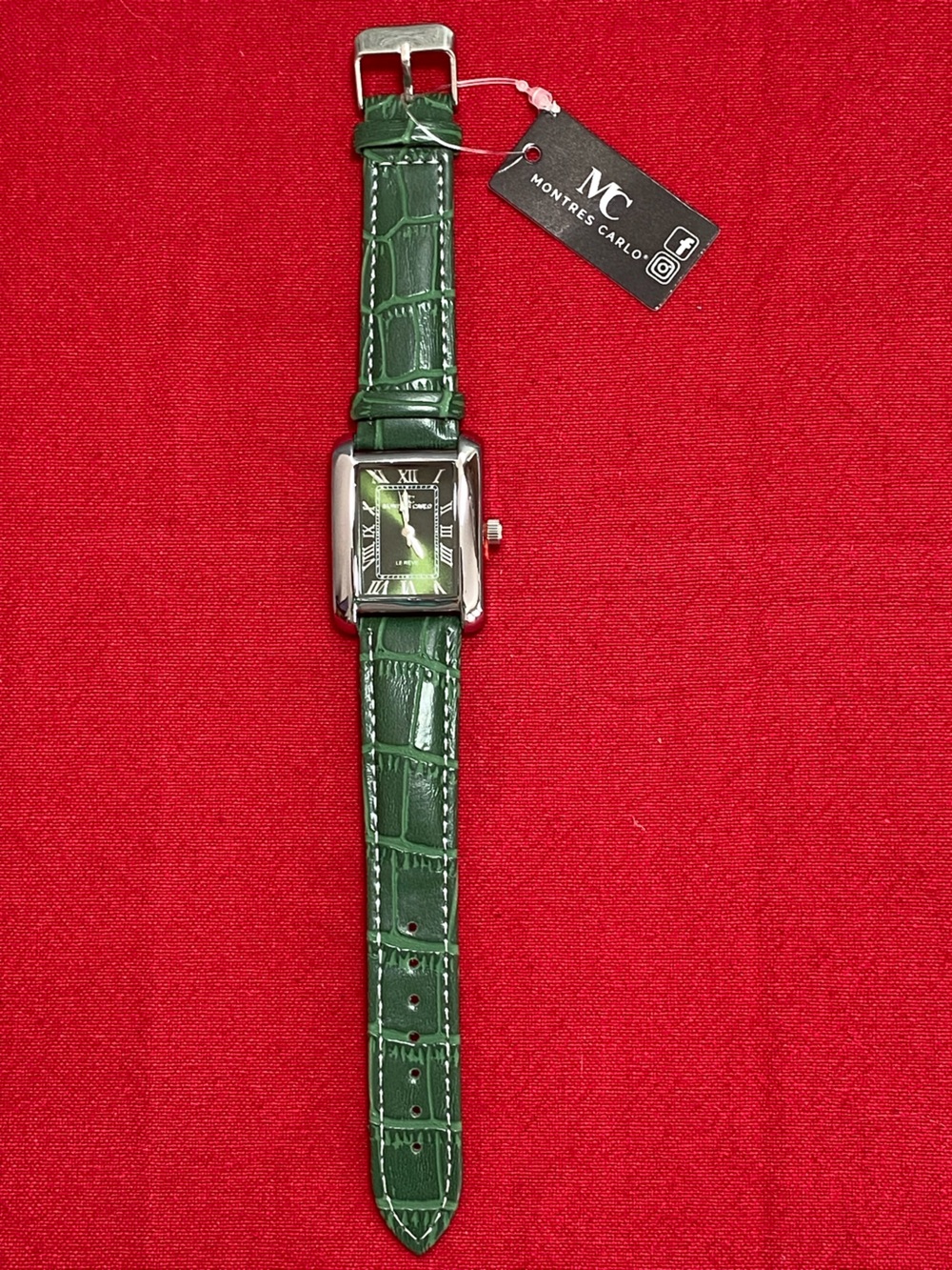 Montres Carlo NWT faux leather fashion watch, green, quartz movement